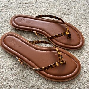 J. Crew Sorrento Leather Footbed Thong Tortoise Print Straps Sandals Women’s 10